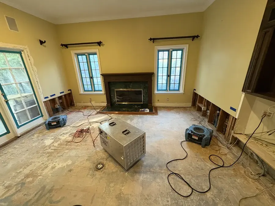 Drying a Natick living room after a Nor'easter drove rain through the roof