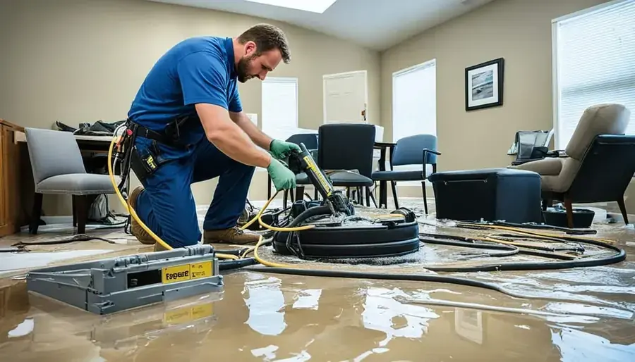 Natick Water Damage Pros technician setting an air mover in a MetroWest home